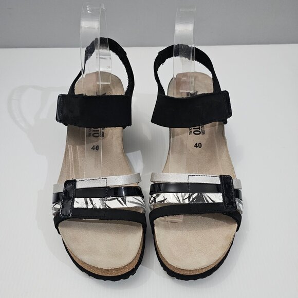 Mephisto Lucia Sandal Platform Wedge Black White Leather Cork EU Size 40 - Picture 4 of 12